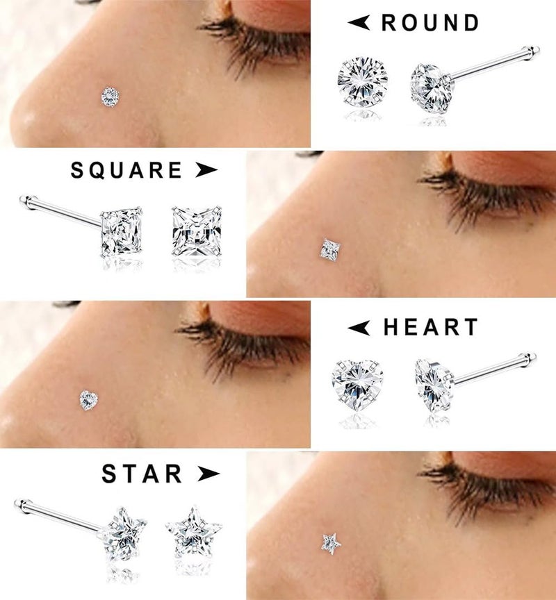 SEEDRILL 8Pcs 20G Nose Rings studs for Woman Hypoallergenic Nose Studs 316L Surgical Steel with Gold Plated Nose Piercings Jewelry 3mm CZ L Shape Nose Rings 20 Gauge Nose Stud Nose Screw Studs - Image 2